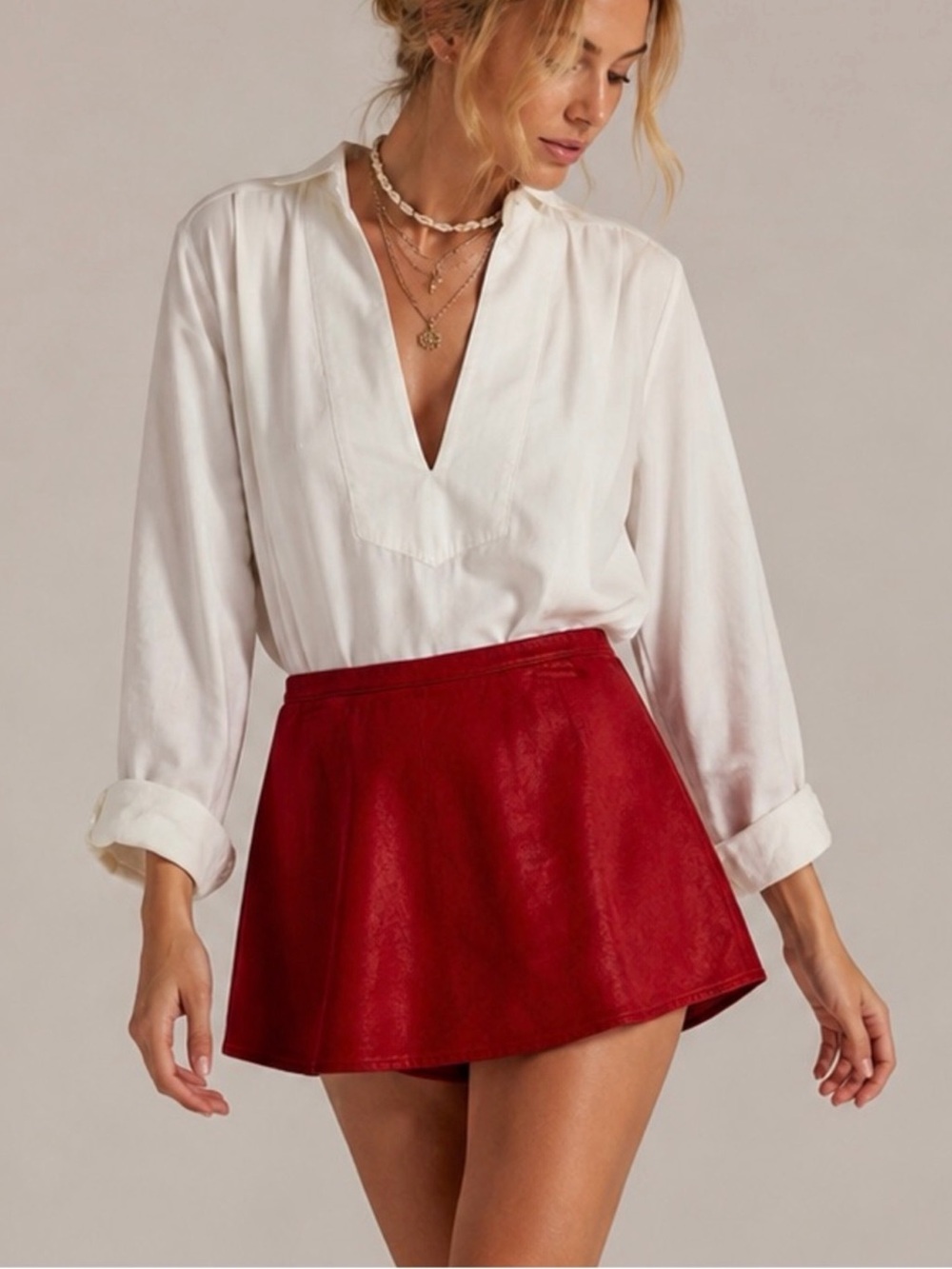 Free People We The Free Paradise Found Suede Skort, Rhythmic Red Size M